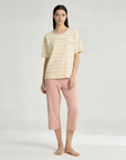 Half Sleeves Cotton Night Suit Set - Pink & Ivory