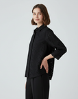 Stylish Pattern Cut-Out Blouse - Black