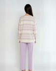 Full Sleeves Cotton Night Suit Set - Purple & Ivory
