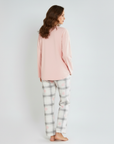 Full Sleeves Cotton Night Suit Set - Pink & Grey