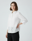 Stylish Pattern Cut-Out Blouse - White