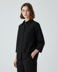 Stylish Pattern Cut-Out Blouse - Black