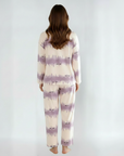 Full Sleeves Cotton Button Down Night Suit Set - Purple & Ivory