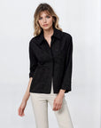 Stylish Pattern Cut-Out Blouse - Black
