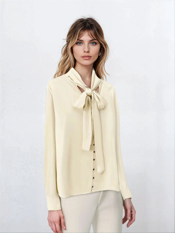Neck Tie Up Blouse - Ivory White