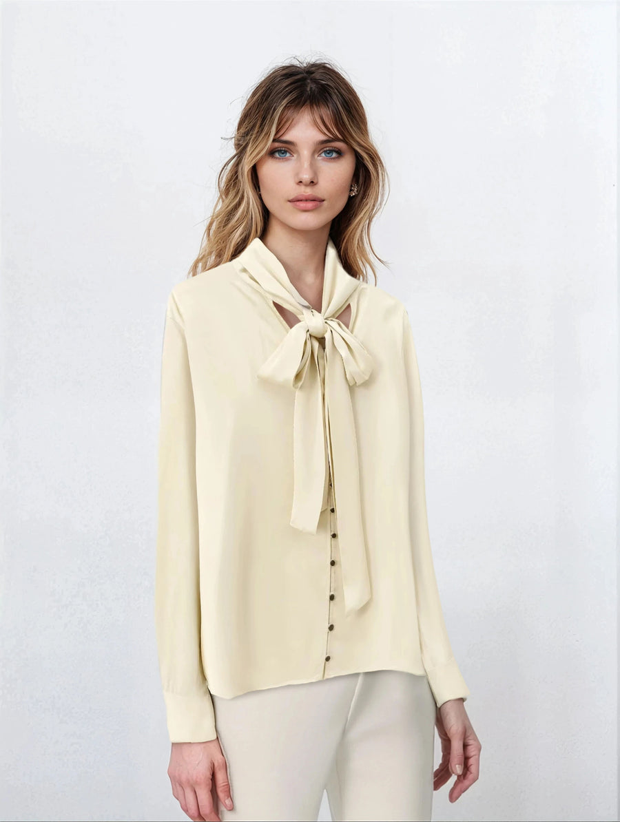 Neck Tie Up Blouse - Ivory White