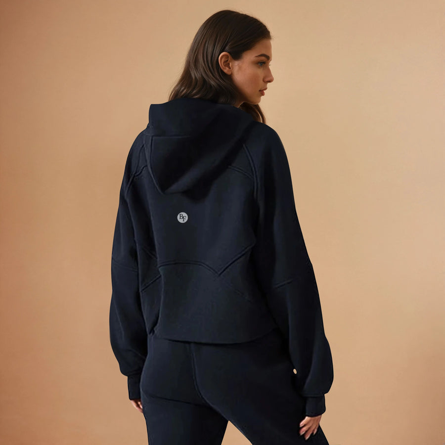 Fleece Lined Hoodie Jacket - Black