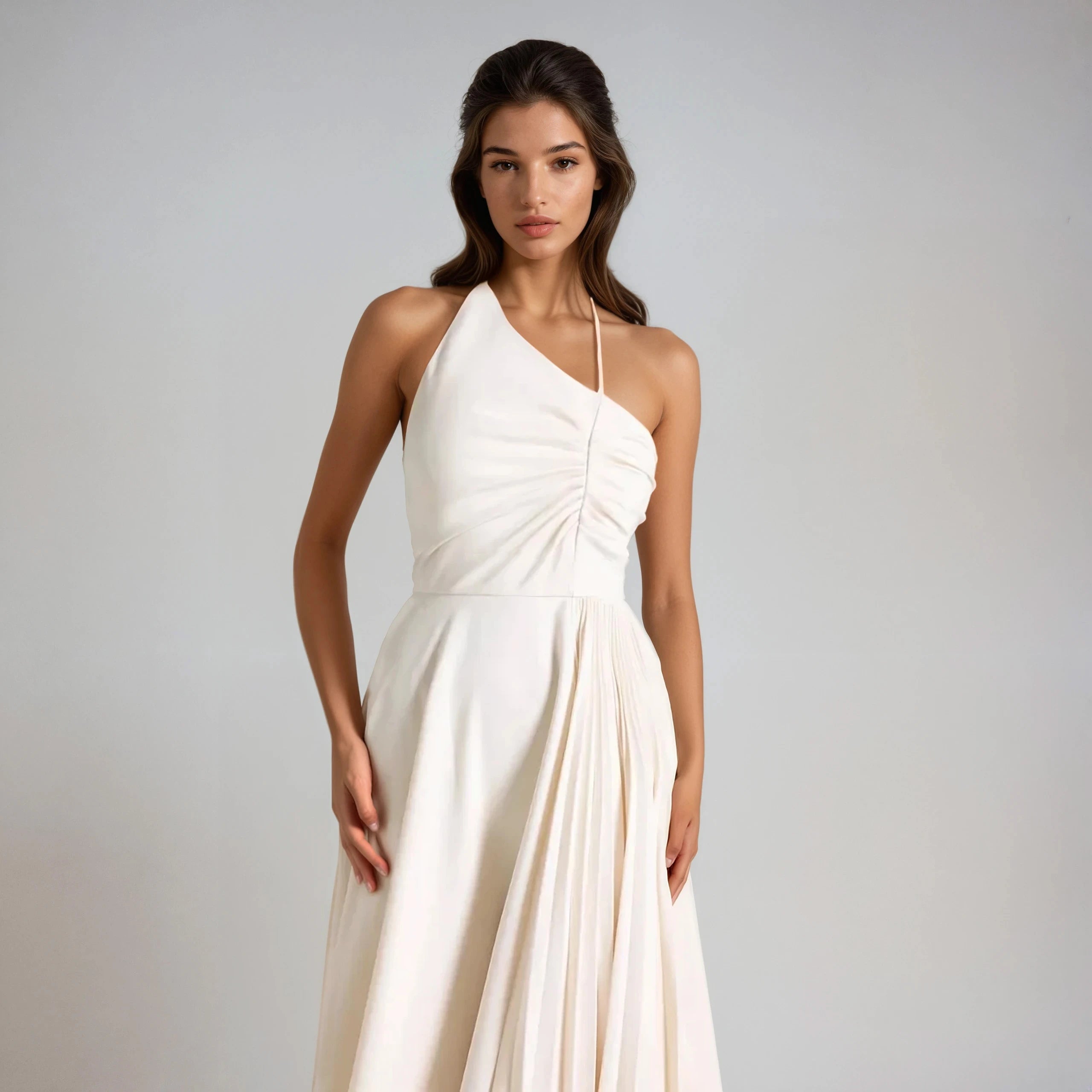 Asymmetric Halter Dress - White