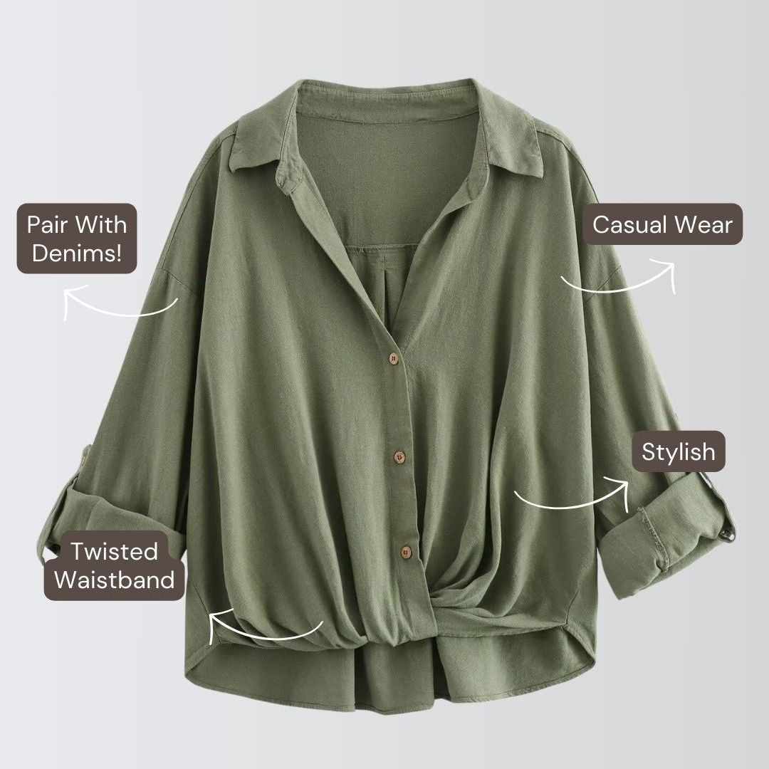 Twisted Hem Shirt - Olive Green