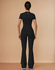 Half Sleeve Flare Pant Yoga Set - Black