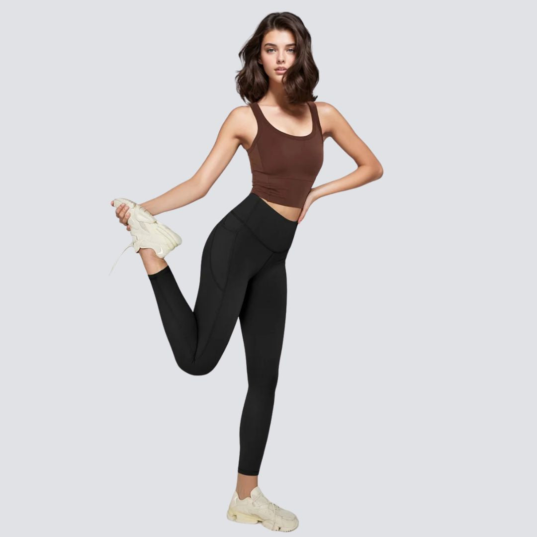 High-Rise Leggings With Side-Pockets - Black
