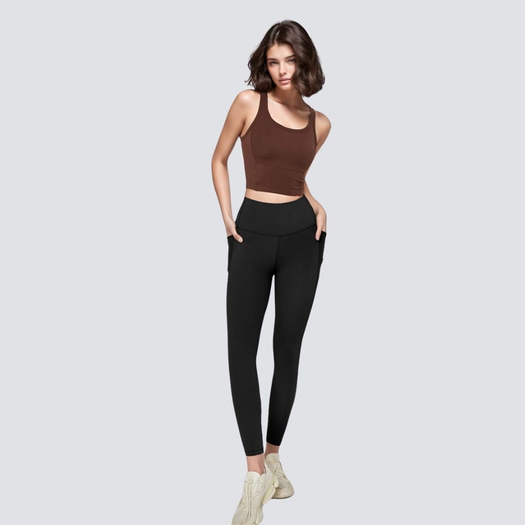 High-Rise Leggings With Side-Pockets - Black