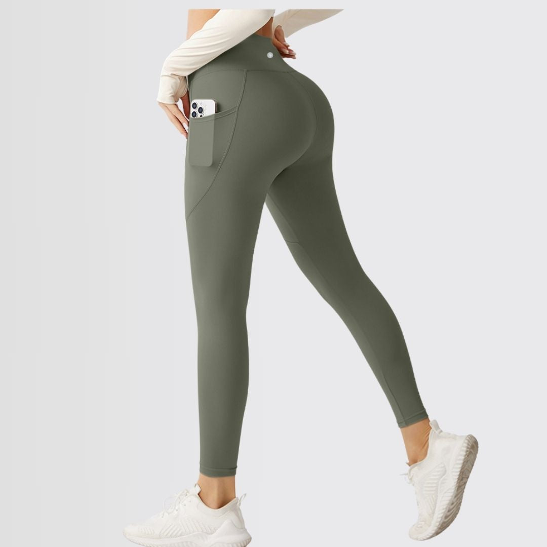 Embrace High Rise Side Pocket Leggings - Olive Green