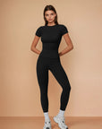 Half Sleeve Legging Yoga Set - Black