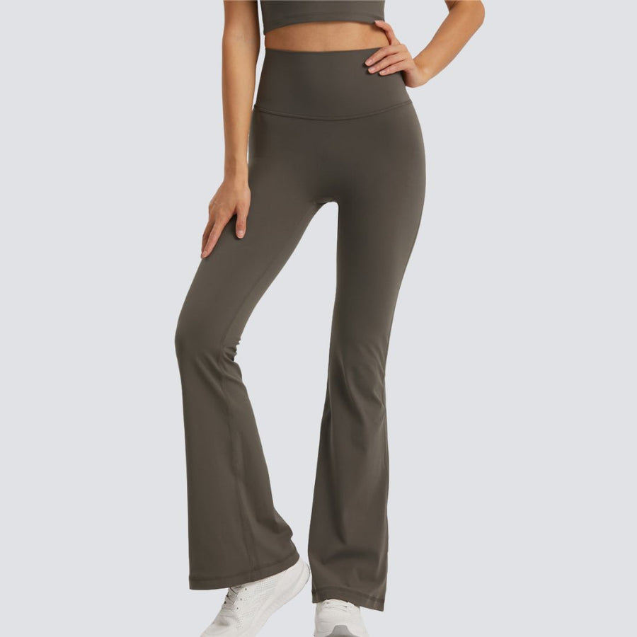 One-Size Flared Yoga Pants - Khaki Brown