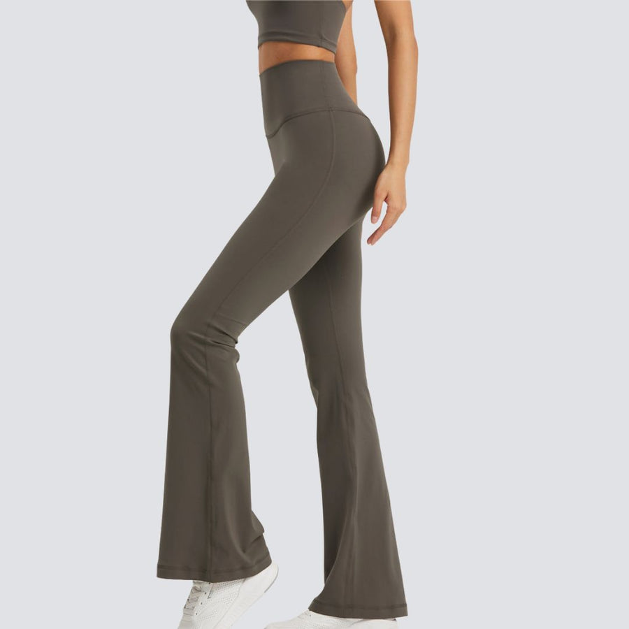 One-Size Flared Yoga Pants - Khaki Brown