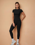 Half Sleeve Legging Yoga Set - Black