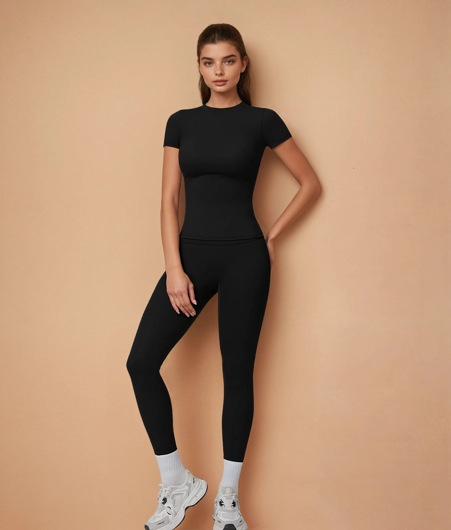 Half Sleeve Legging Yoga Set - Black