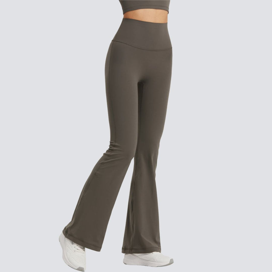 One-Size Flared Yoga Pants - Khaki Brown