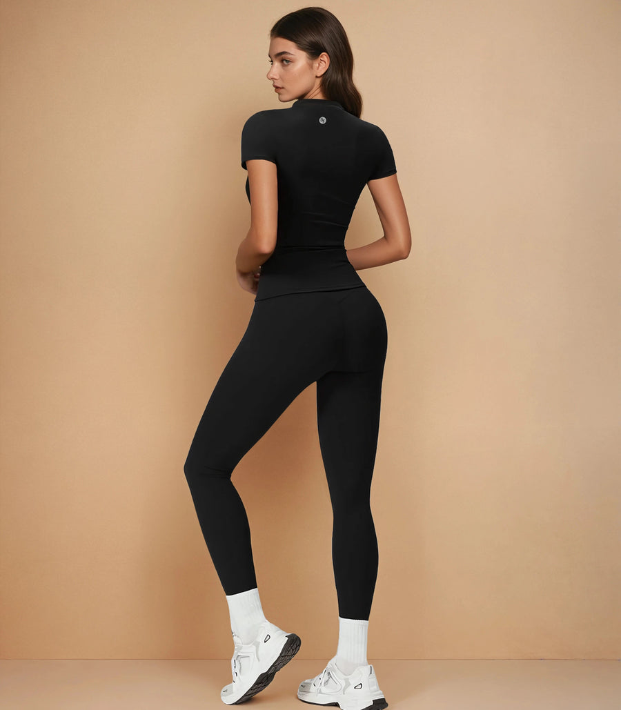 Half Sleeve Legging Yoga Set - Black