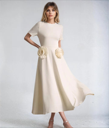 Elegant Flower Dress - Ivory White
