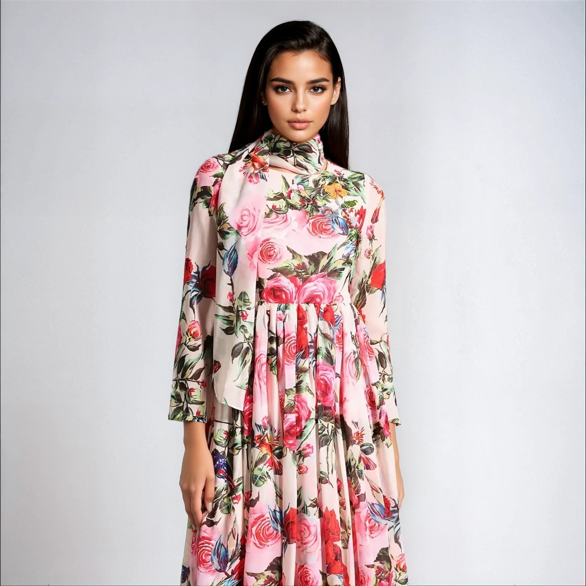 Elegant Floral Print Dress - Floral