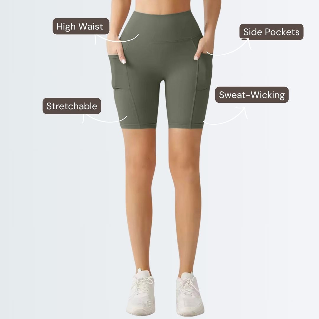 Embrace High Rise Shorts With Pockets - Olive Green