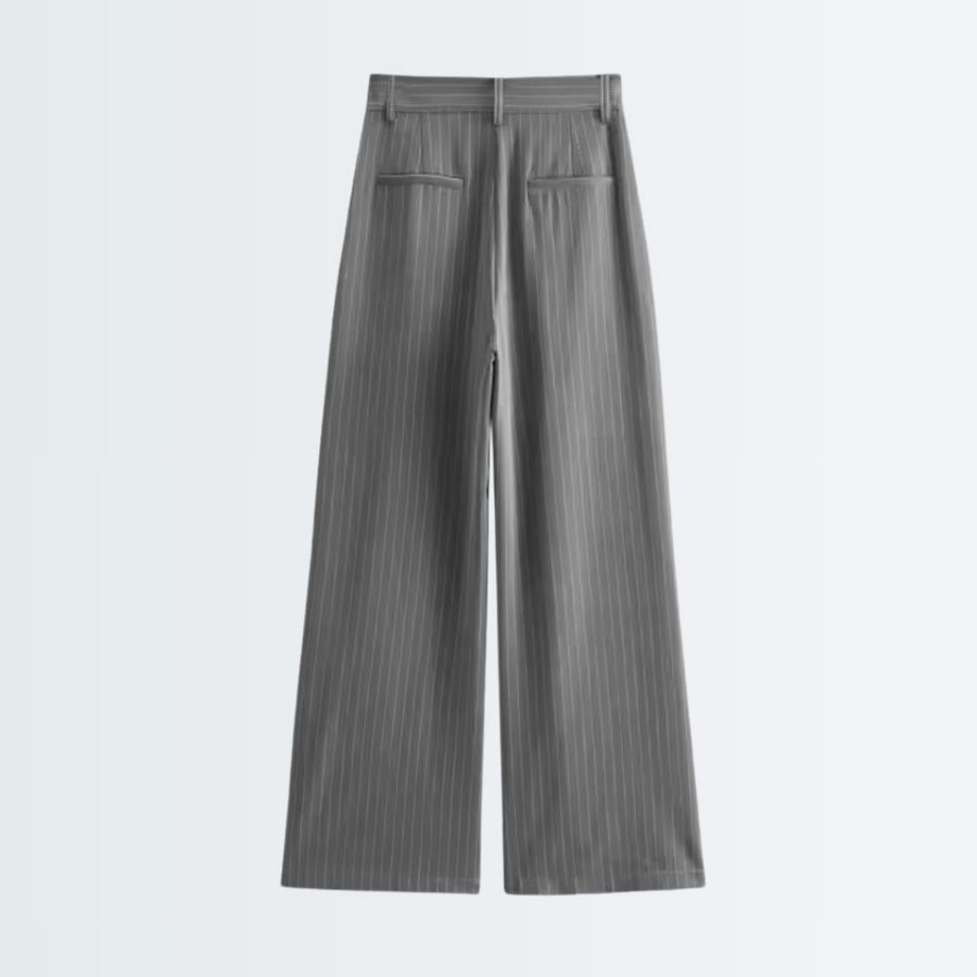 High Waist Striped Pants - Grey