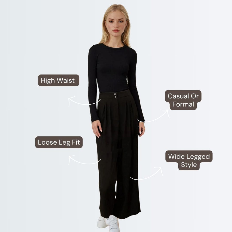 Casual Wide Legged Pants - Black