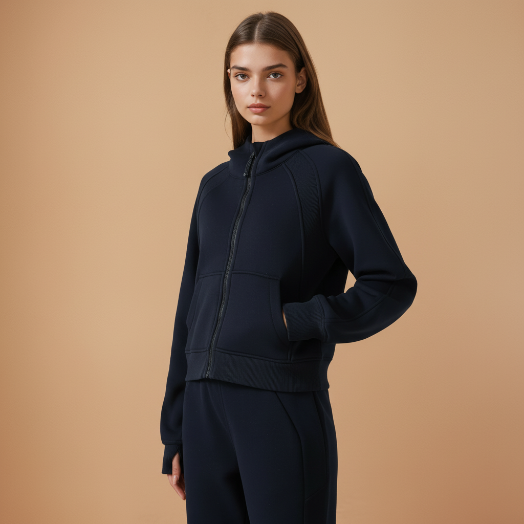 Fleece Lined Hoodie Jacket - Black