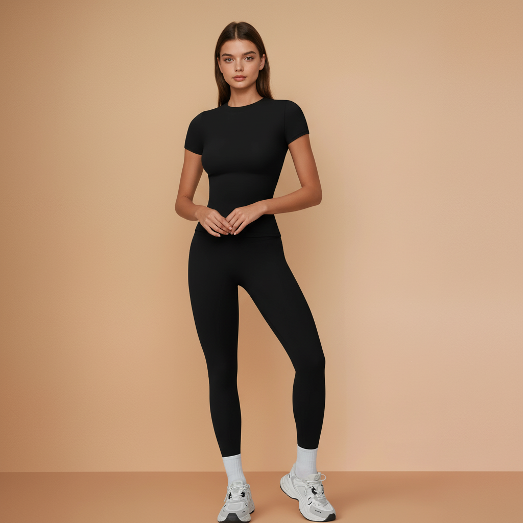Half Sleeve Legging Yoga Set - Black