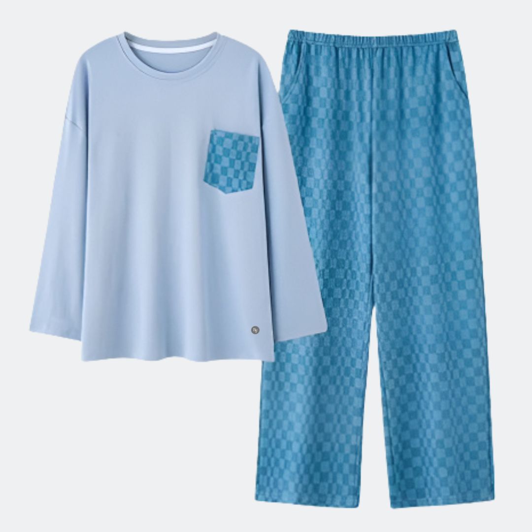 Full Sleeves Cotton Night Suit Set - Blue