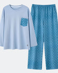 Full Sleeves Cotton Night Suit Set - Blue