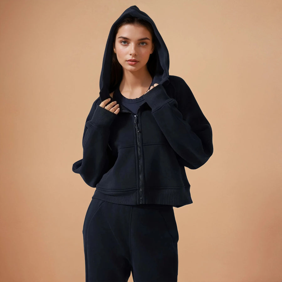 Fleece Lined Hoodie Jacket - Black