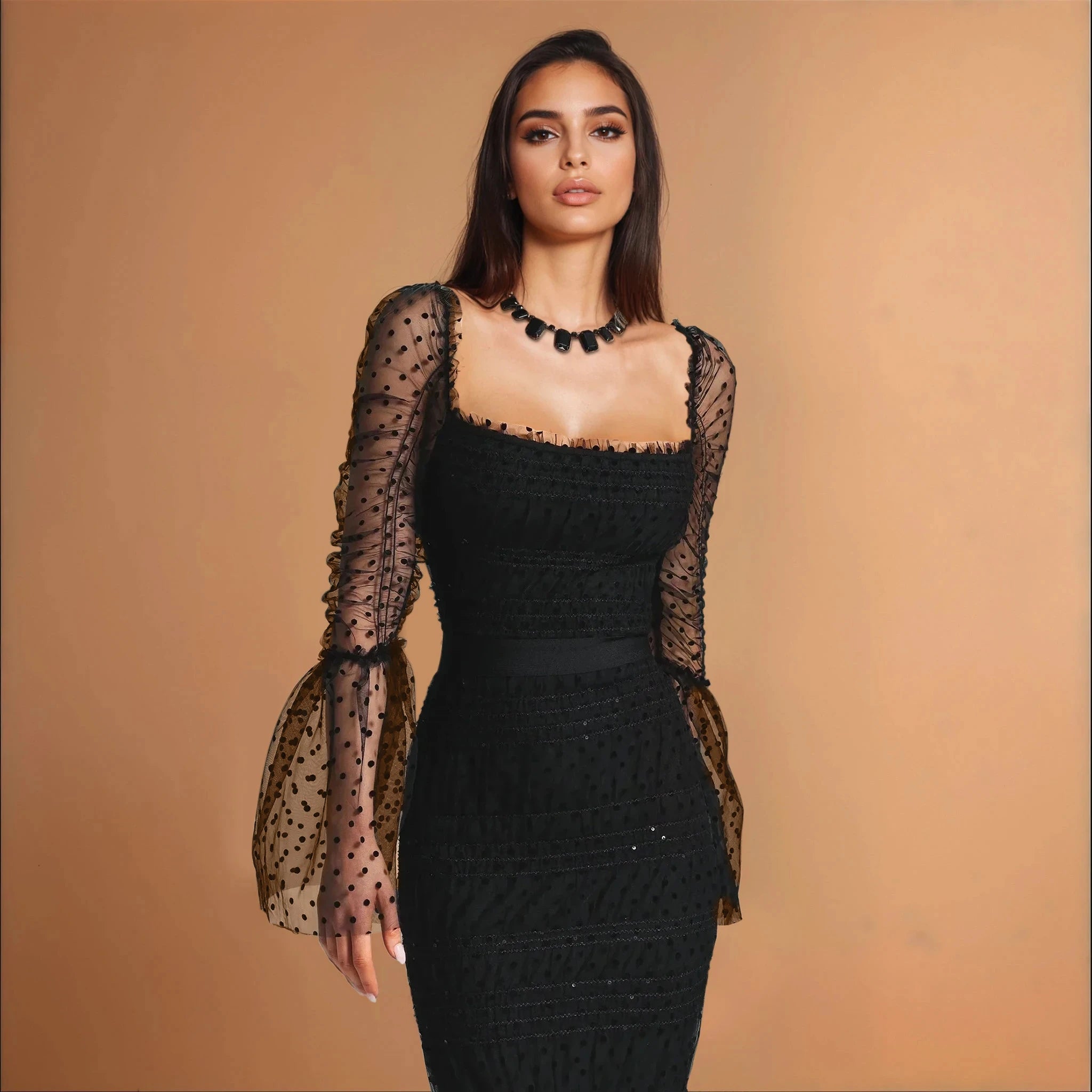 Elegant Mesh Dress - Black