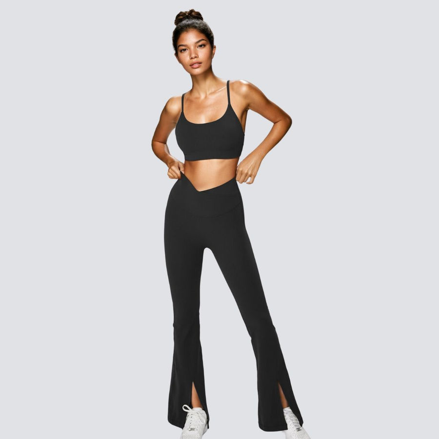 Stylish Flare Pants Set - Black