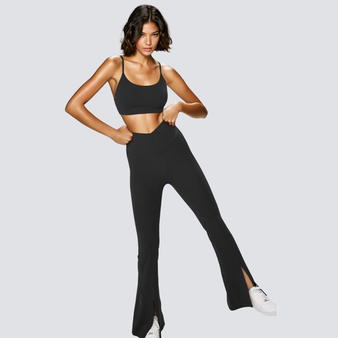 Stylish Flare Pants Set - Black