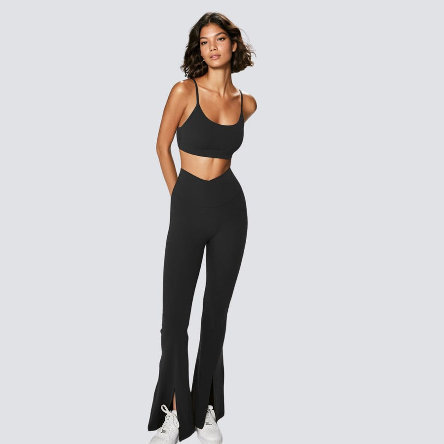 Stylish Flare Pants Set - Black