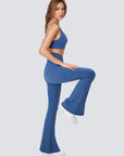 Stylish Flare Yoga Pants With Front Slit - Blue