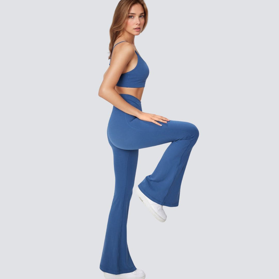 Stylish Flare Yoga Pants With Front Slit - Blue