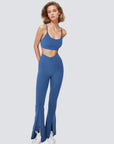 Stylish Flare Yoga Pants With Front Slit - Blue