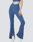 Stylish Flare Yoga Pants With Front Slit - Blue