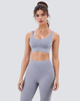 V-Neck Sports Bra - Blush Blue