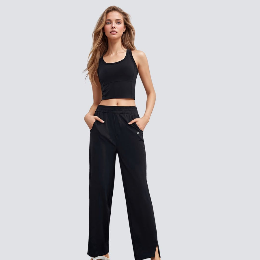 Wide-Legged Comfort Yoga Pants - Black