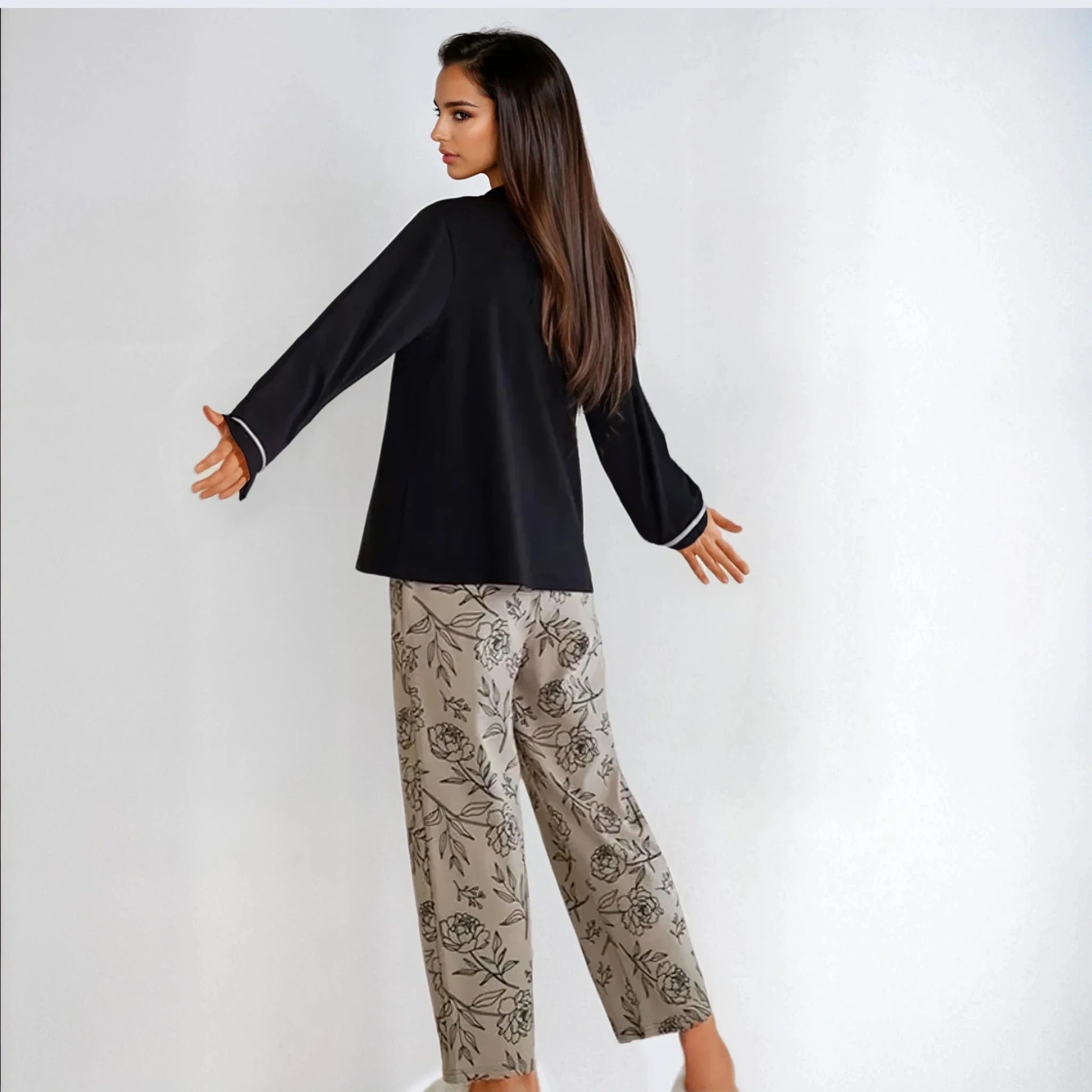 Full Sleeves Cotton Night Suit Set - Black