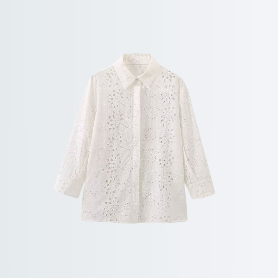 Stylish Pattern Cut-Out Blouse - White
