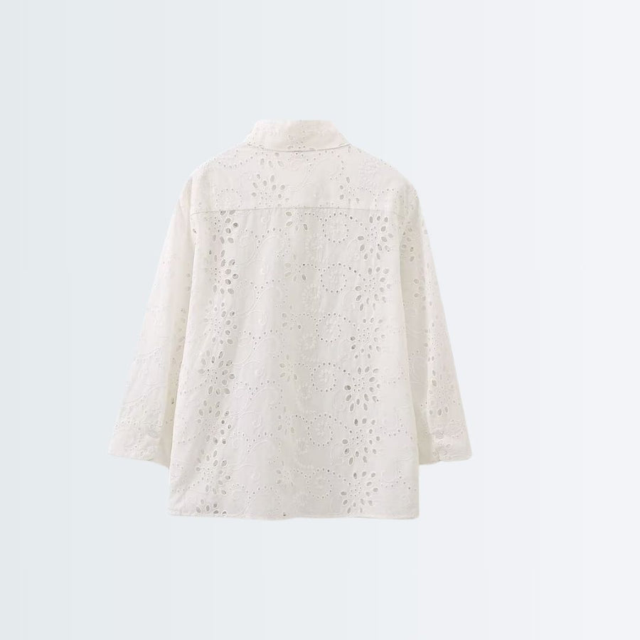 Stylish Pattern Cut-Out Blouse - White