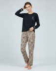 Full Sleeves Cotton Night Suit Set - Black