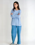Full Sleeves Cotton Night Suit Set - Blue