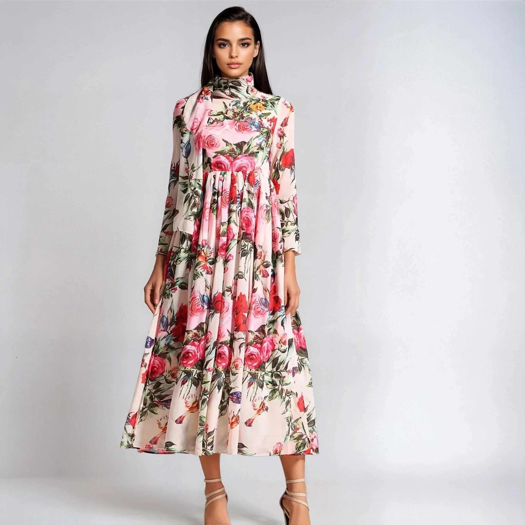 Elegant Floral Print Dress - Floral